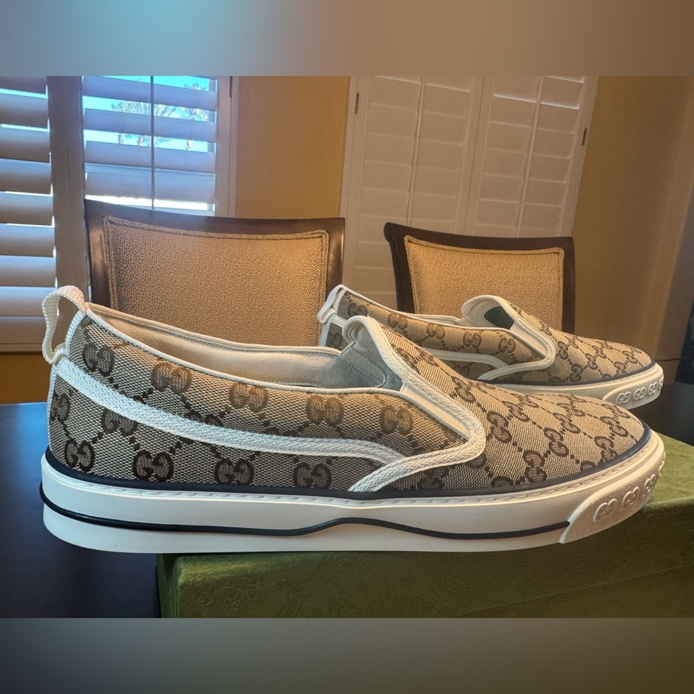 New Gucci GG Supreme Logo Tennis 1977 Slip On Sneaker Shoes Size UK 12.5 / US 13 - Picture 5 of 16